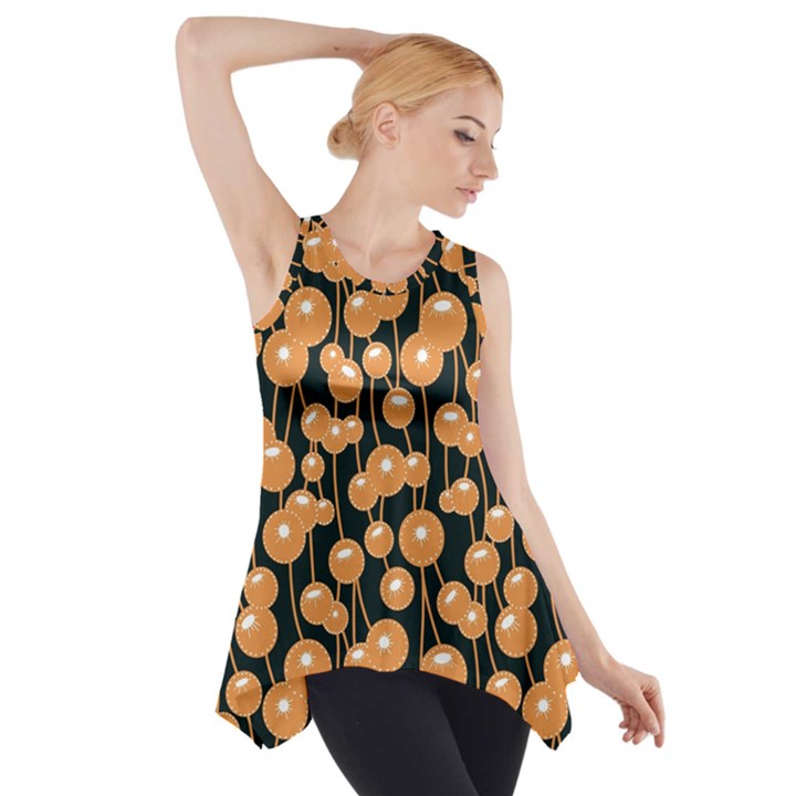 Orange Dandelions On A Dark Background Side Drop Tank Tunic