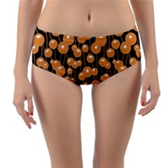 Orange Dandelions On A Dark Background Reversible Mid-waist Bikini Bottoms by SychEva