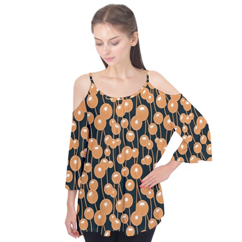 Orange Dandelions On A Dark Background Flutter Sleeve Tee  by SychEva