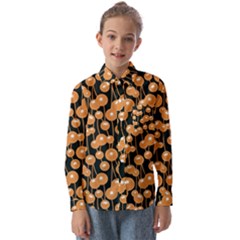 Orange Dandelions On A Dark Background Kids  Long Sleeve Shirt by SychEva