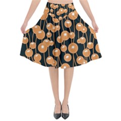 Orange Dandelions On A Dark Background Flared Midi Skirt by SychEva