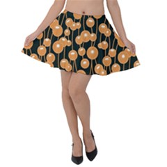 Orange Dandelions On A Dark Background Velvet Skater Skirt by SychEva