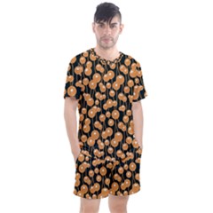 Orange Dandelions On A Dark Background Men s Mesh Tee And Shorts Set