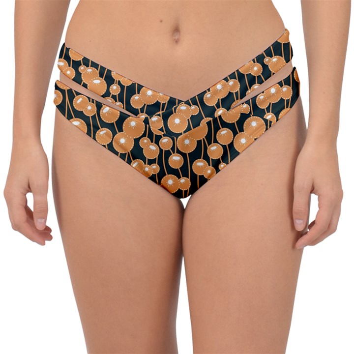 Orange Dandelions On A Dark Background Double Strap Halter Bikini Bottom