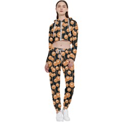 Orange Dandelions On A Dark Background Cropped Zip Up Lounge Set by SychEva