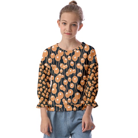 Orange Dandelions On A Dark Background Kids  Cuff Sleeve Top by SychEva