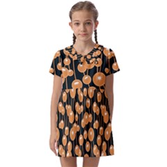 Orange Dandelions On A Dark Background Kids  Asymmetric Collar Dress by SychEva