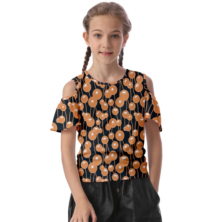 Orange Dandelions On A Dark Background Kids  Butterfly Cutout Tee