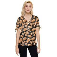 Orange Dandelions On A Dark Background Bow Sleeve Button Up Top by SychEva