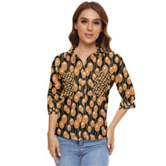 Orange Dandelions On A Dark Background Women s Quarter Sleeve Pocket Shirt