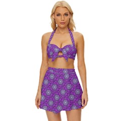 Purple Royale Vintage Style Bikini Top And Skirt Set  by themeaniestore