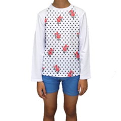 Red Vector Roses And Black Polka Dots Pattern Kids  Long Sleeve Swimwear by Casemiro