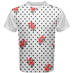 Red Vector Roses And Black Polka Dots Pattern Men s Cotton Tee by Casemiro