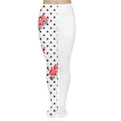 Red Vector Roses And Black Polka Dots Pattern Tights by Casemiro