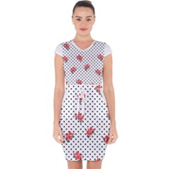 Red Vector Roses And Black Polka Dots Pattern Capsleeve Drawstring Dress  by Casemiro