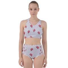 Red Vector Roses And Black Polka Dots Pattern Racer Back Bikini Set