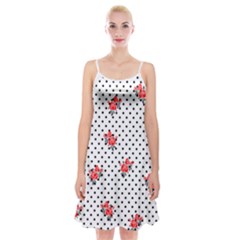 Red Vector Roses And Black Polka Dots Pattern Spaghetti Strap Velvet Dress