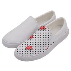 Red Vector Roses And Black Polka Dots Pattern Men s Canvas Slip Ons by Casemiro