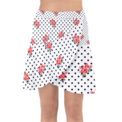 Red Vector Roses And Black Polka Dots Pattern Wrap Front Skirt by Casemiro