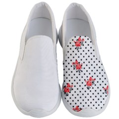 Red Vector Roses And Black Polka Dots Pattern Men s Lightweight Slip Ons by Casemiro