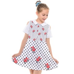 Red Vector Roses And Black Polka Dots Pattern Kids  Short Sleeve Shirt Dress by Casemiro