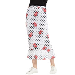 Red Vector Roses And Black Polka Dots Pattern Maxi Fishtail Chiffon Skirt by Casemiro