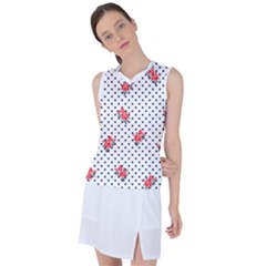 Red Vector Roses And Black Polka Dots Pattern Women s Sleeveless Sports Top by Casemiro