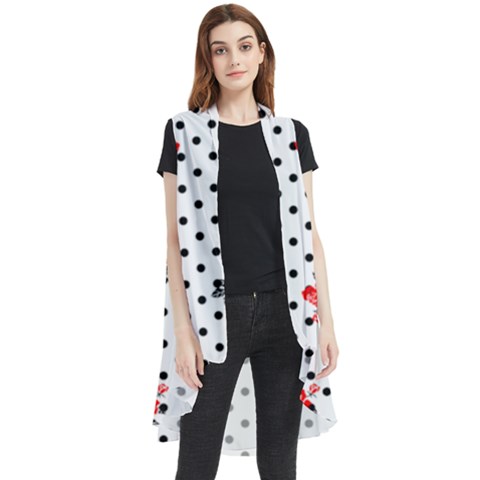 Red Vector Roses And Black Polka Dots Pattern Sleeveless Chiffon Waistcoat Shirt by Casemiro