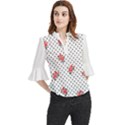 Red vector roses and black polka dots pattern Loose Horn Sleeve Chiffon Blouse View1