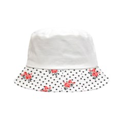 Red Vector Roses And Black Polka Dots Pattern Bucket Hat by Casemiro