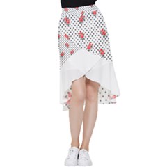 Red Vector Roses And Black Polka Dots Pattern Frill Hi Low Chiffon Skirt by Casemiro