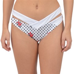 Red Vector Roses And Black Polka Dots Pattern Double Strap Halter Bikini Bottom