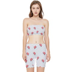 Red Vector Roses And Black Polka Dots Pattern Stretch Shorts And Tube Top Set by Casemiro