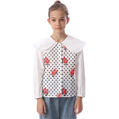 Red Vector Roses And Black Polka Dots Pattern Kids  Peter Pan Collar Blouse by Casemiro