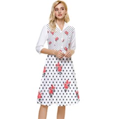 Red Vector Roses And Black Polka Dots Pattern Classy Knee Length Dress