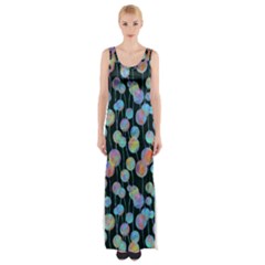 Multi-colored Circles Thigh Split Maxi Dress by SychEva