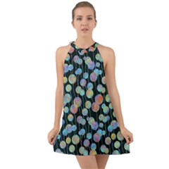 Multi-colored Circles Halter Tie Back Chiffon Dress by SychEva