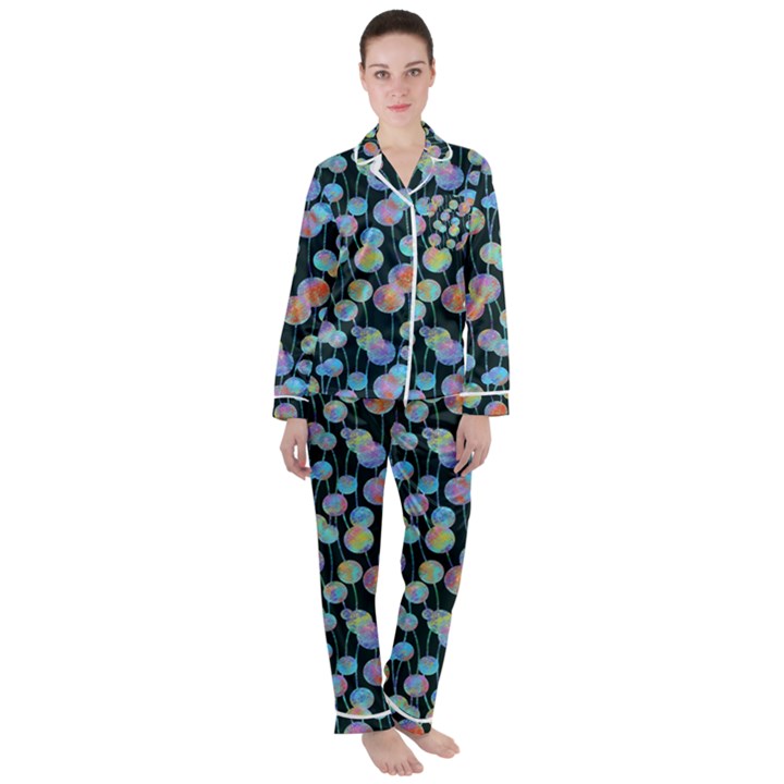 Multi-colored Circles Satin Long Sleeve Pajamas Set