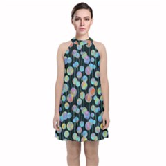 Multi-colored Circles Velvet Halter Neckline Dress  by SychEva