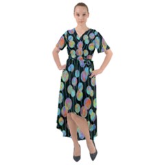 Multi-colored Circles Front Wrap High Low Dress by SychEva