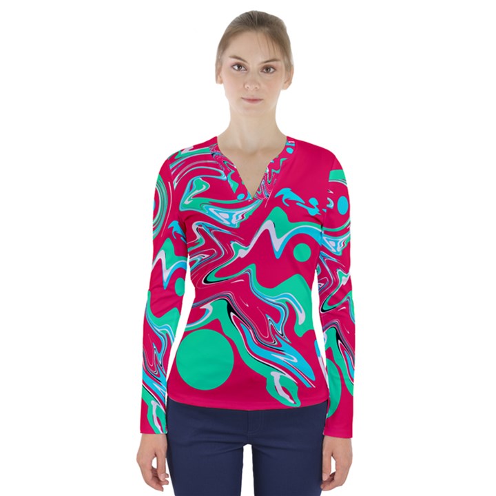 A Bold Splash V-Neck Long Sleeve Top