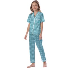 Teal Abstract Kids  Satin Short Sleeve Pajamas Set