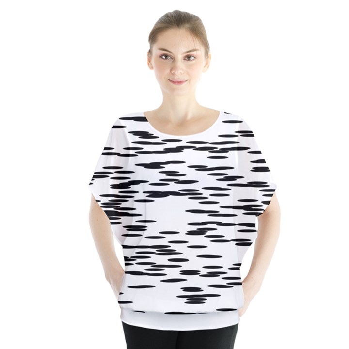 Black and white Abstract pattern, ovals Batwing Chiffon Blouse