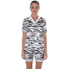 Black And White Abstract Pattern, Ovals Satin Short Sleeve Pajamas Set by Casemiro