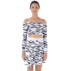 Black And White Abstract Pattern, Ovals Off Shoulder Top With Skirt Set by Casemiro