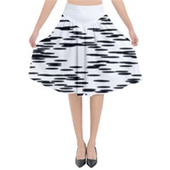 Black And White Abstract Pattern, Ovals Flared Midi Skirt by Casemiro