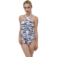 Black And White Abstract Pattern, Ovals Go With The Flow One Piece Swimsuit by Casemiro