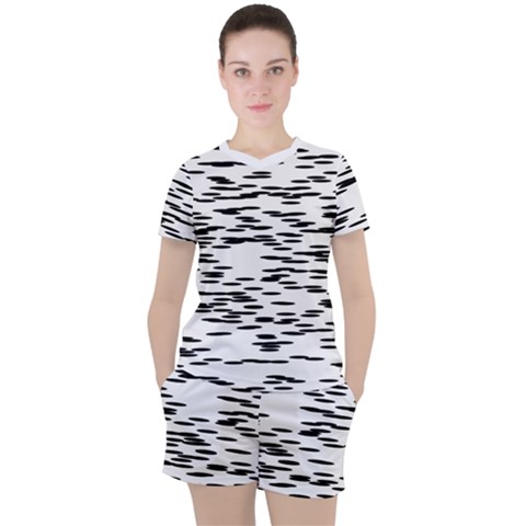 Black And White Abstract Pattern, Ovals Women s Tee And Shorts Set by Casemiro