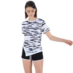 Black And White Abstract Pattern, Ovals Asymmetrical Short Sleeve Sports Tee by Casemiro