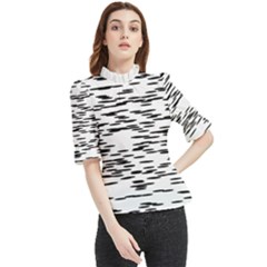 Black And White Abstract Pattern, Ovals Frill Neck Blouse